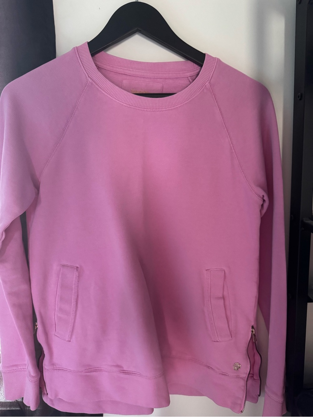 Pink Crewneck Sweatshirt with Side Zip